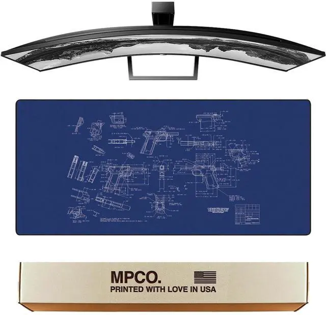 Main image of MPCO. Blueprints Large Gaming Desk Pad - 36" x 17" Aeroglyde Fabric Browning 1911  Black Desk Mats - Non-Slip, Washable, Smooth Glide for Precision Gaming & Work