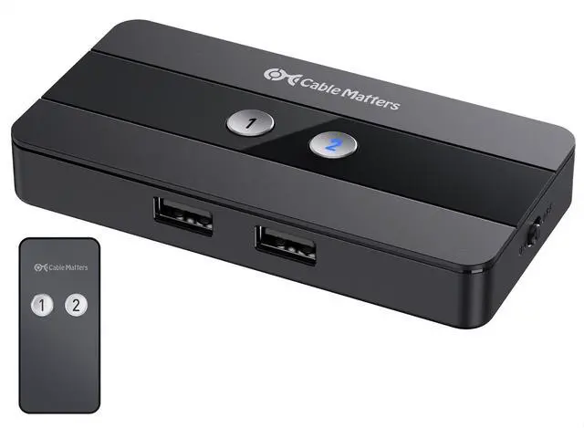 Main image of Cable Matters USB 2.0 Switch Hub USB Sharing Switch for 2 Computers and 4 USBA Peripherals - Button or Wireless Remote Control Swapping