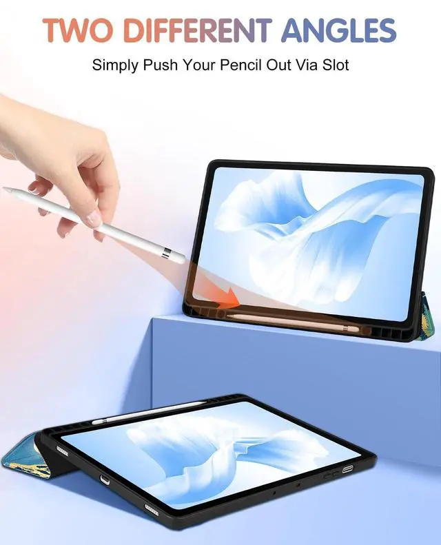 Alt view image 4 of 5 - Wazzasoft for Samsung Galaxy Tab S9 Plus/FE Plus Case - Cute Women/Girls, Pretty Teens Aesthetic Folio Cover with Pencil Holder, 12.4"