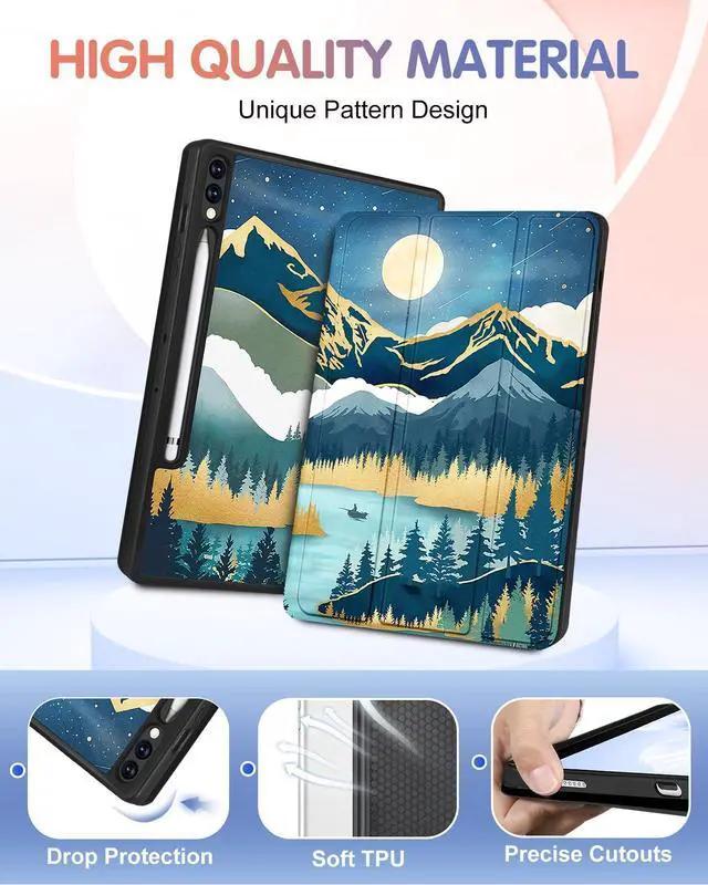 Alt view image 3 of 5 - Wazzasoft for Samsung Galaxy Tab S9 Plus/FE Plus Case - Cute Women/Girls, Pretty Teens Aesthetic Folio Cover with Pencil Holder, 12.4"