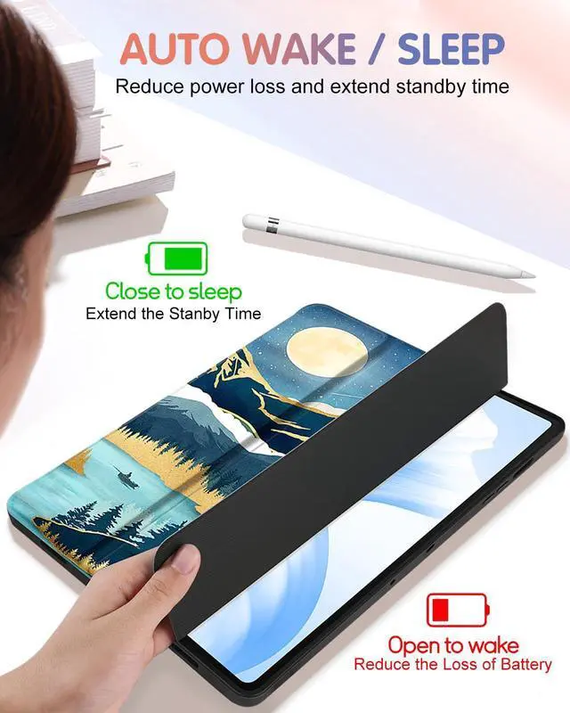 Alt view image 5 of 5 - Wazzasoft for Samsung Galaxy Tab S9 Plus/FE Plus Case - Cute Women/Girls, Pretty Teens Aesthetic Folio Cover with Pencil Holder, 12.4"