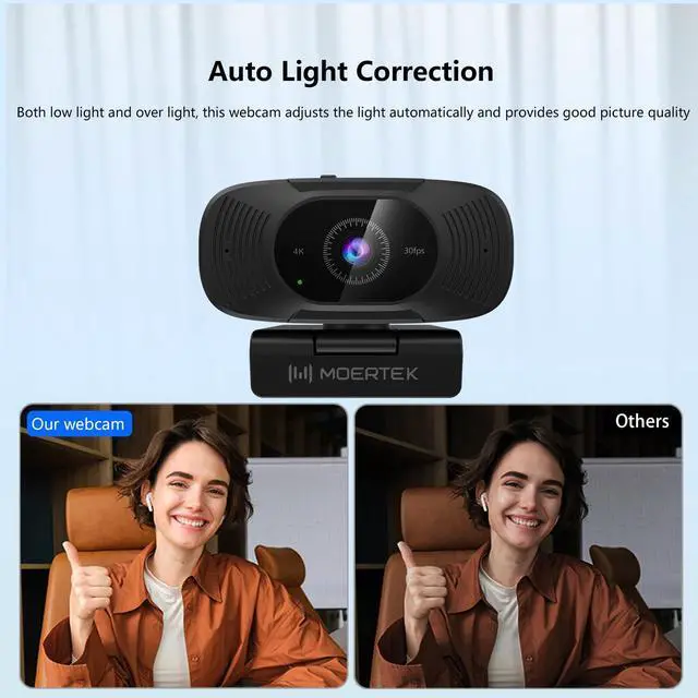 Alt view image 3 of 5 - 4K Webcam with Microphone, 1080P 60fps Webcam for PC, 8MP UHD 92° Wide Angle Len, Automatic Light Correction, USB Camera with Privacy Cover, External Computer Camera for Business Meeting/Video Call
