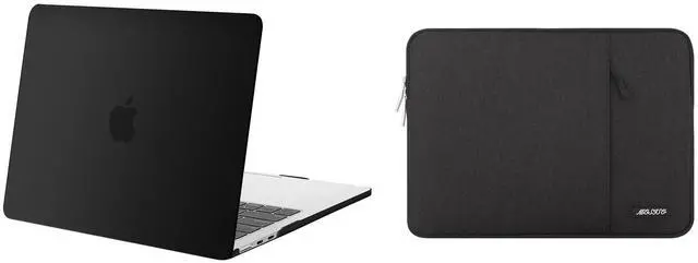 Main image of MOSISO Compatible with MacBook Air 13 inch Case 2024 2023 2022 Release M3 A3113 M2 A2681 with Touch ID, Protective Plastic Hard Shell Cover & Polyester Vertical Sleeve Case with Pocket, Black