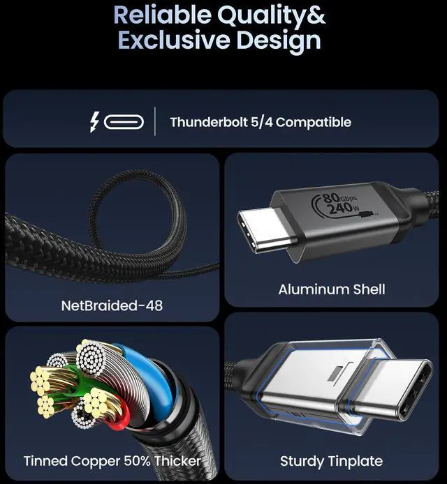 Alt view image 5 of 5 - Silkland 80Gbps USB 4 for Thunderbolt 5 Cable 3.3FT/1M, up to 120Gbps Bandwidth for Dual 8K, 240W PD 3.1 Charging, Braided USB C Video Cable Compatible Thunderbolt 4/5, SSD, MacBook M4 Pro, iPhone 17