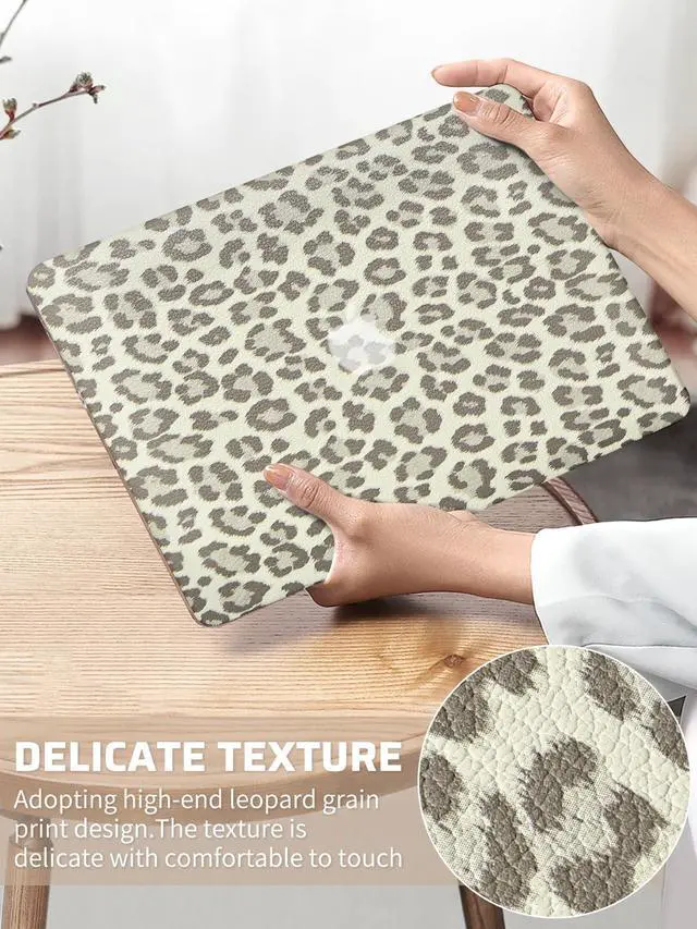 Alt view image 2 of 5 - Seorsok Compatible with MacBook Air 13 Inch Case 2022 2021 2020-2018 Release A1932 A2179 M1 A2337,Elegant Leopard Grain Leather Plastic Hard Shell Case with Keyboard Cover,Khaki