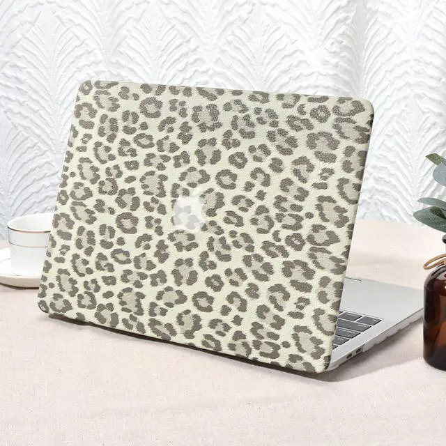 Main image of Seorsok Compatible with MacBook Air 13 Inch Case 2022 2021 2020-2018 Release A1932 A2179 M1 A2337,Elegant Leopard Grain Leather Plastic Hard Shell Case with Keyboard Cover,Khaki