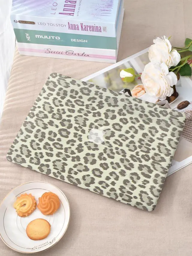 Alt view image 3 of 5 - Seorsok Compatible with MacBook Air 13 Inch Case 2022 2021 2020-2018 Release A1932 A2179 M1 A2337,Elegant Leopard Grain Leather Plastic Hard Shell Case with Keyboard Cover,Khaki