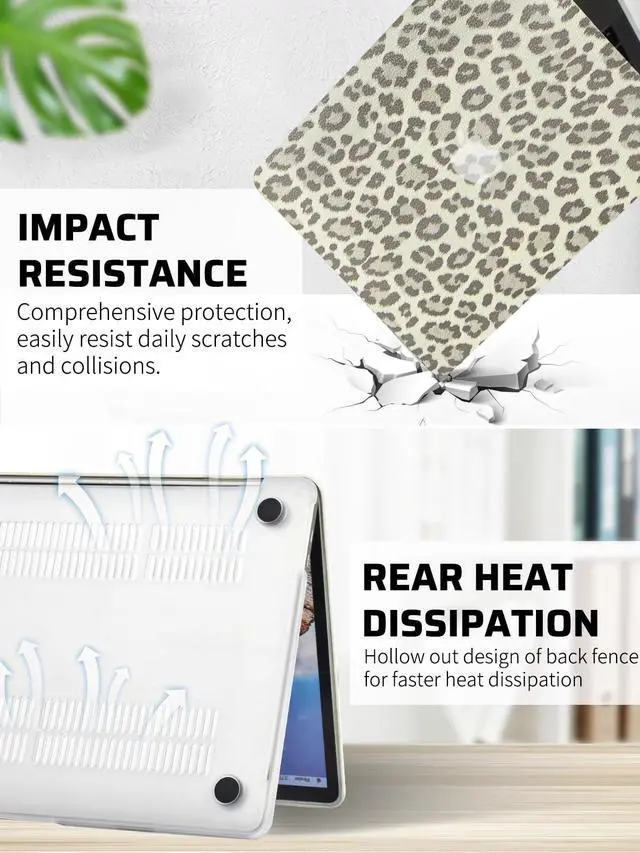 Alt view image 4 of 5 - Seorsok Compatible with MacBook Air 13 Inch Case 2022 2021 2020-2018 Release A1932 A2179 M1 A2337,Elegant Leopard Grain Leather Plastic Hard Shell Case with Keyboard Cover,Khaki