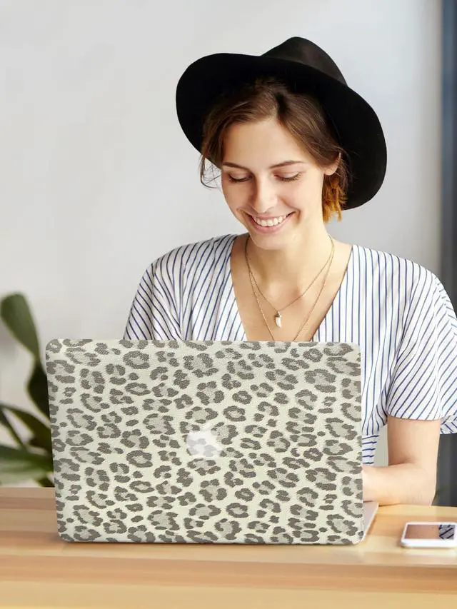 Alt view image 5 of 5 - Seorsok Compatible with MacBook Air 13 Inch Case 2022 2021 2020-2018 Release A1932 A2179 M1 A2337,Elegant Leopard Grain Leather Plastic Hard Shell Case with Keyboard Cover,Khaki