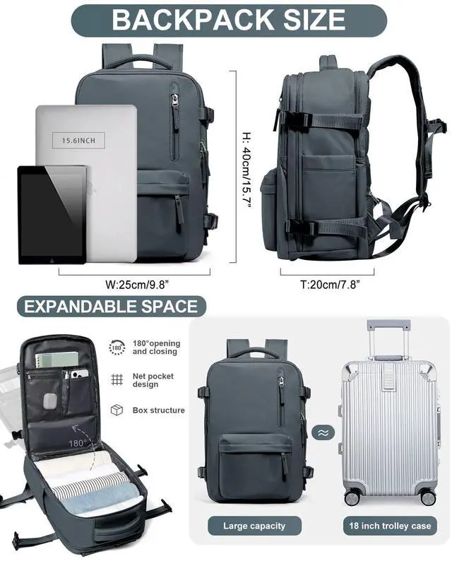 Alt view image 3 of 5 - Travel Backpack Women,Carry On Backpack Flight Approved 18x14x8 inches Bag Spirit Airlines Personal ltem,College Sports Hiking Rucksack Waterproof Outdoor Casual Daypack Laptop Blackpack Men,Blue