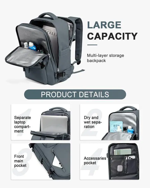 Alt view image 4 of 5 - Travel Backpack Women,Carry On Backpack Flight Approved 18x14x8 inches Bag Spirit Airlines Personal ltem,College Sports Hiking Rucksack Waterproof Outdoor Casual Daypack Laptop Blackpack Men,Blue