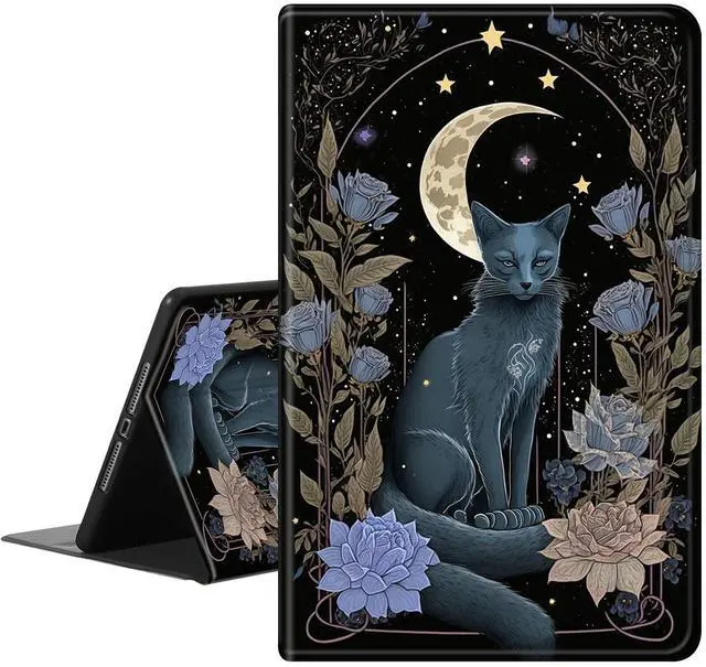 Main image of RAUEDWDJS Case for Amazon Fire HD 10 Tablet (9th/7th/5th Generation,2019/2017/2015 Release),PU Leather Slim Standing Smart Cover Case with Auto Sleep/Wake,Witchy Cat Moon