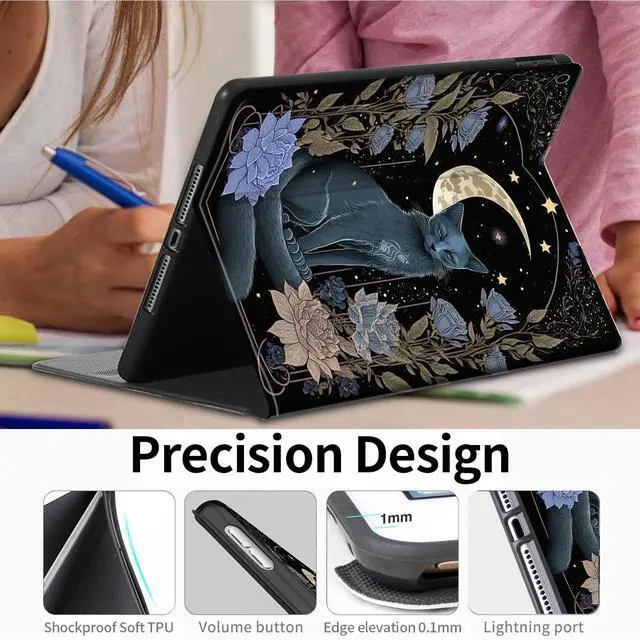 Alt view image 4 of 5 - RAUEDWDJS Case for Amazon Fire HD 10 Tablet (9th/7th/5th Generation,2019/2017/2015 Release),PU Leather Slim Standing Smart Cover Case with Auto Sleep/Wake,Witchy Cat Moon