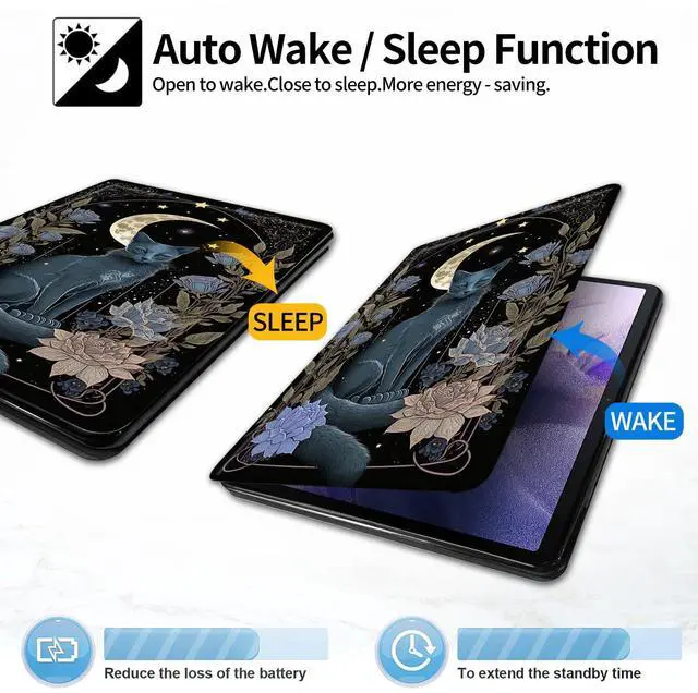 Alt view image 5 of 5 - RAUEDWDJS Case for Amazon Fire HD 10 Tablet (9th/7th/5th Generation,2019/2017/2015 Release),PU Leather Slim Standing Smart Cover Case with Auto Sleep/Wake,Witchy Cat Moon