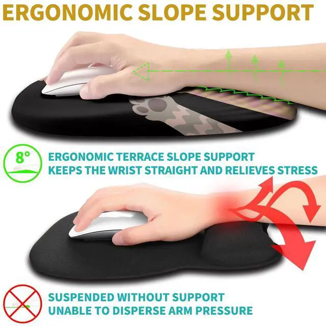 Alt view image 3 of 5 - Hokafenle Ergonomic Mouse Pad Wrist Support with Stepped-Wedge Design, Wrist Rest Pain Relief Mousepad Filled with Memory Foam, Carpal Tunnel Mousepad for Wireless Mouse(12x8 inch, Paw)