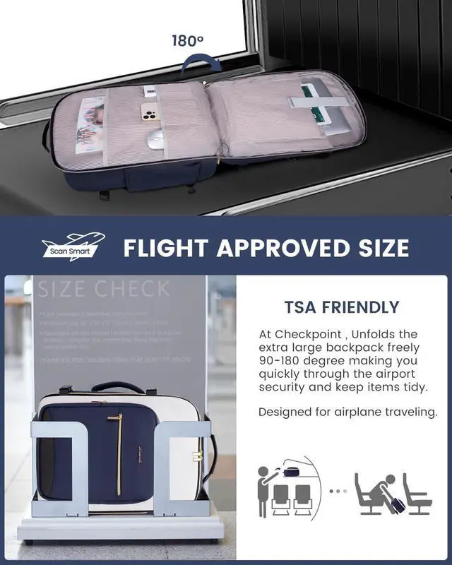 Alt view image 2 of 5 - LOVEVOOK 50L Large Travel Backpack for Women & Men, Carry on Backpack Airline Approved, Waterproof Travel Essentials fits 18" Laptop, TSA Personal Item Bag Sports Backpack with 3 Packing Cubes