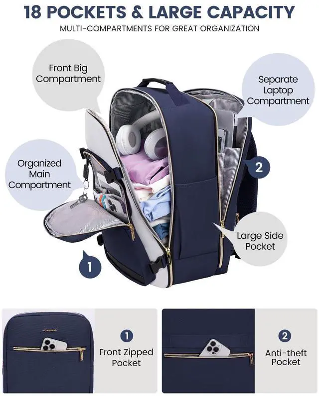 Alt view image 4 of 5 - LOVEVOOK 50L Large Travel Backpack for Women & Men, Carry on Backpack Airline Approved, Waterproof Travel Essentials fits 18" Laptop, TSA Personal Item Bag Sports Backpack with 3 Packing Cubes