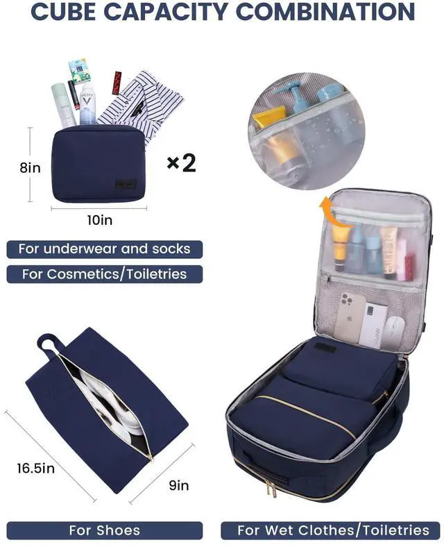 Alt view image 5 of 5 - LOVEVOOK 50L Large Travel Backpack for Women & Men, Carry on Backpack Airline Approved, Waterproof Travel Essentials fits 18" Laptop, TSA Personal Item Bag Sports Backpack with 3 Packing Cubes