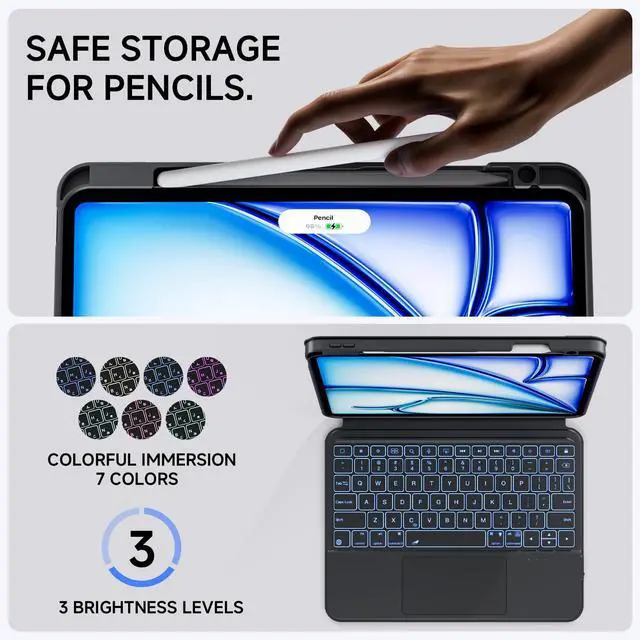 Alt view image 5 of 5 - Tiaota Keyboard Case for iPad Air 11-inch (M3/M2, 2025/2024), iPad Air 5/4 Gen & iPad Pro 11-inch with Multi-Touch Trackpad, 360° Rotating Kickstand, Portrait & Raised Modes, Detachable Cover  Black