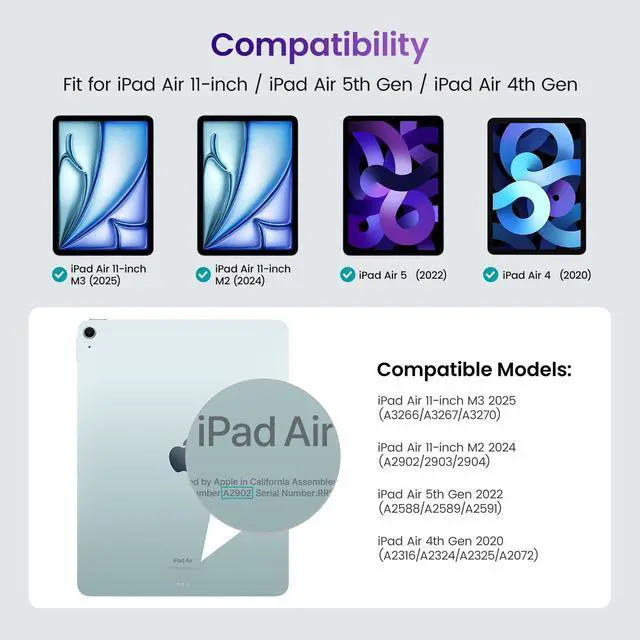 Alt view image 2 of 5 - VIKESI Keyboard Case for iPad Air 11-inch M3/M2 (2025/2024 Released) & iPad Air 5th/ 4th Generation 10.9-Inch,Leather Cover, Built-in Breathing Light, Function Row,Pencil Holder,Card Slots -Purple