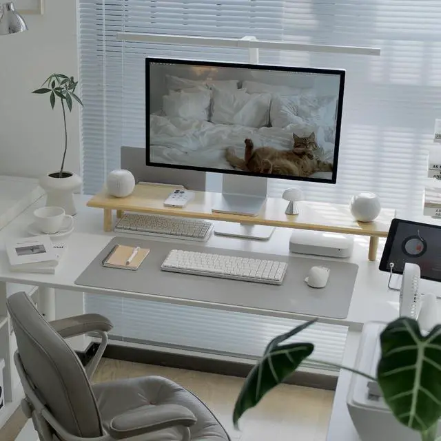 Alt view image 5 of 5 - ROCDEER Bamboo Dual Monitor Stand Riser with Underneath Storage, Ergonomic Desk Shelf Supports PC Computer Monitor, Printer, TV for Home, Office, Natural