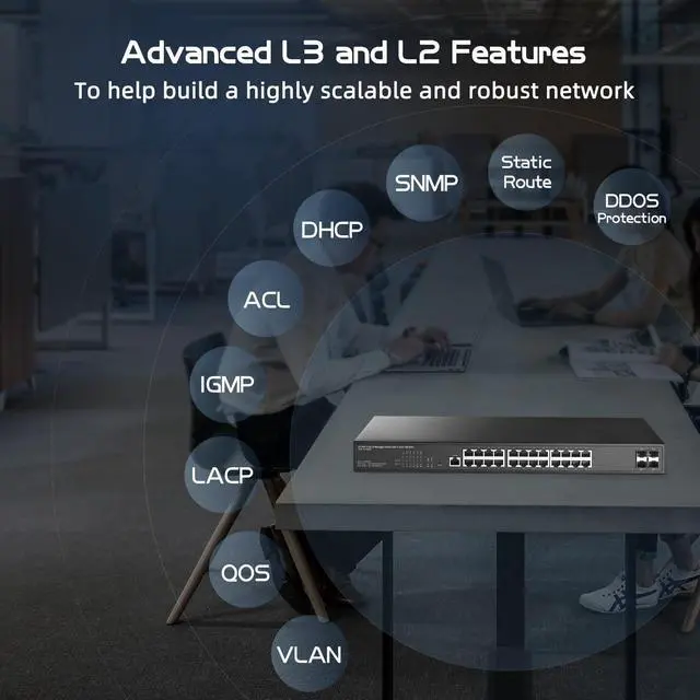 Alt view image 5 of 5 - 28 Port 2.5G Web Managed Switch, 24x2.5G Ethernet, 4x10 Gigabit SFP Ports, Web/CLI L3 Managed, Metal Multi-Gigabit Desktop/Rackmount Binardat Network Switch