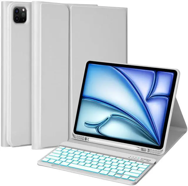 Main image of MMK for iPad Pro 12.9 Case with Keyboard (5/6th Gen) & iPad Air 13 inch Keyboard (M3 2025 / M2 2024), Backlit Bluetooth Wireless with Pencil Holder-Grey