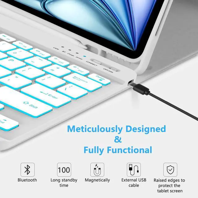 Alt view image 5 of 5 - MMK for iPad Pro 12.9 Case with Keyboard (5/6th Gen) & iPad Air 13 inch Keyboard (M3 2025 / M2 2024), Backlit Bluetooth Wireless with Pencil Holder-Grey