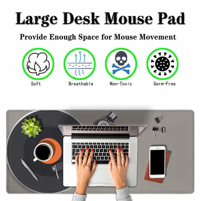 Alt view image 3 of 5 - Y YIHANGBEST Vinyl Record Player Mouse Pad Retro Turntable Setup,Tonearm,Cartridge,and Stylus XL Gaming Mouse Keyboart Mat for Desk,Computer,Office,Home 35.4"X15.7"