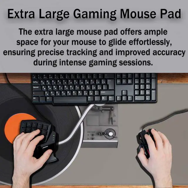 Alt view image 4 of 5 - Y YIHANGBEST Vinyl Record Player Mouse Pad Retro Turntable Setup,Tonearm,Cartridge,and Stylus XL Gaming Mouse Keyboart Mat for Desk,Computer,Office,Home 35.4"X15.7"