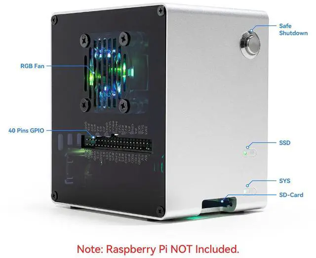 Alt view image 3 of 5 - Pironman 5-Mini NVMe M.2 SSD PCIe Mini PC Case for Raspberry Pi 5 2/4/8/16GB Hailo-8L AI Accelerator with PWM Active Cooler+RGB Fan, Safe Shutdown, RGB Effect, Stylish Design (RPI5 Not Included)