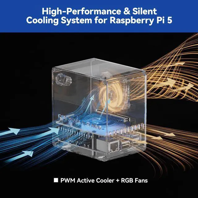 Alt view image 4 of 5 - Pironman 5-Mini NVMe M.2 SSD PCIe Mini PC Case for Raspberry Pi 5 2/4/8/16GB Hailo-8L AI Accelerator with PWM Active Cooler+RGB Fan, Safe Shutdown, RGB Effect, Stylish Design (RPI5 Not Included)