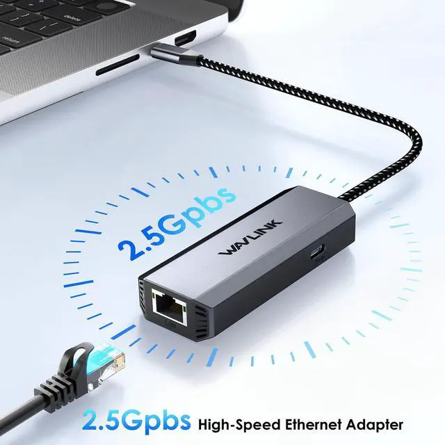 Alt view image 3 of 5 - WAVLINK USB C to Ethernet Adapter 2.5 Gbps, USB to 2.5G Ethernet Adapter with 95W Power for Laptop, USB-C to RJ45 Network Converter (Thunderbolt 4/3 Compatible) for Windows, Mac OS, iPad OS and More