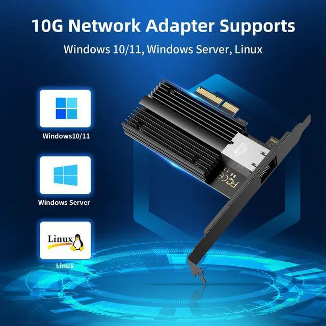 Alt view image 4 of 4 - QFly 10G PCIe Network Card PCIe, 10 Gigabit Ethernet Adapter with AQC113 Controller, 10Gb RJ45 Port NIC Card, Supports Windows10/11/Windows Server/Linux