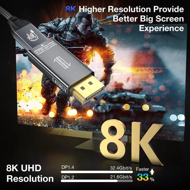 Alt view image 3 of 5 - 8K@60Hz USB C to DisplayPort 1.4 Adapter and USB 3.2 Gen2x2 Cable Suit,Thunderbolt 3/4 to DP Converter, Compatible with MacBook,Phone 17/16/15,iPad Pro,Samsung,Galaxy,Lenovo/HP/Dell/ASUS