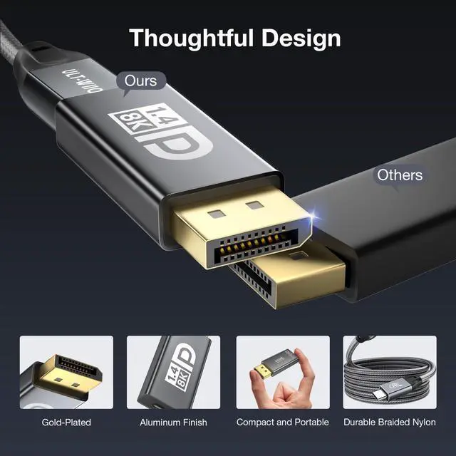 Alt view image 4 of 5 - 8K@60Hz USB C to DisplayPort 1.4 Adapter and USB 3.2 Gen2x2 Cable Suit,Thunderbolt 3/4 to DP Converter, Compatible with MacBook,Phone 17/16/15,iPad Pro,Samsung,Galaxy,Lenovo/HP/Dell/ASUS