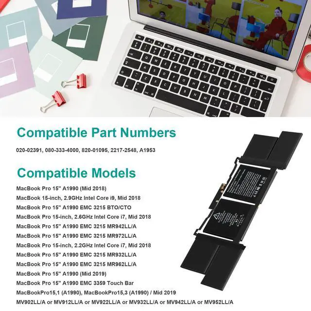 Alt view image 5 of 5 - A1953 Laptop Battery for MacBook Pro A1990 (Mid 2018 2019 ) MacBook Pro 15" EMC 3215 EMC 3359 BTO/CTO MV902LL/A MV912LL/A MV922LL/A MV932LL/A MV942LL/A MV952LL/A MR962LL/A MV962LL/A MV972LL/A MV902B/A