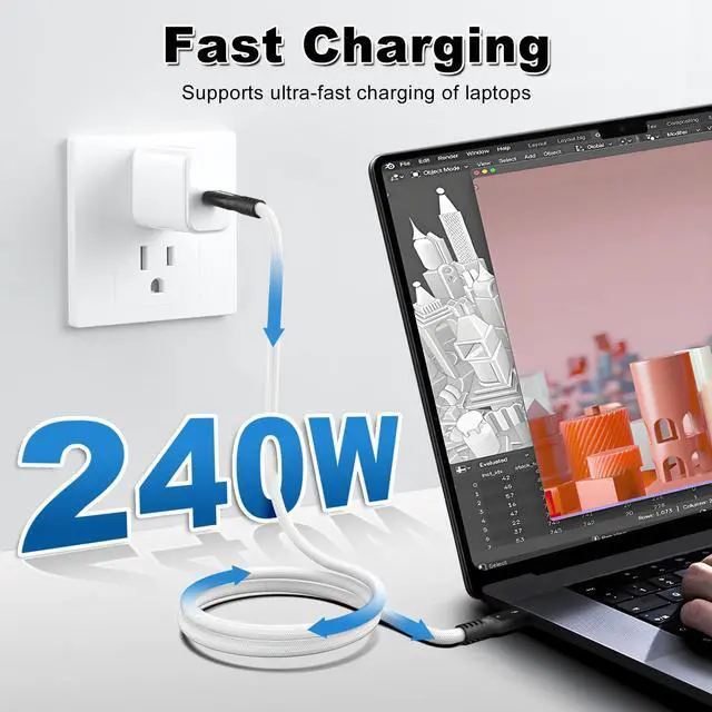 Alt view image 4 of 5 - HYairspy 80Gbps Thunderbolt 5 Cable 6.6ft USB C to USB C Cable, 240W(5A) Charging Cord, Braided Type C Cable Compatible for Dual 16K/8K/4K Display, USB5, SSD, eGPU, Mac Studio/mini, iPhone