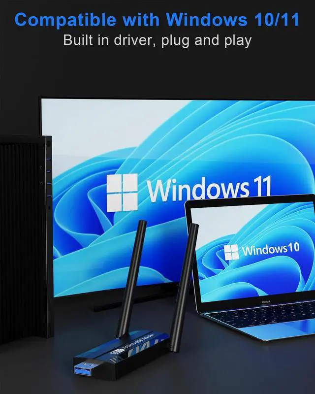 Alt view image 4 of 5 - AXE5400 WiFi 6E USB Adapter, RENGOGA USB WiFi Adapter for Desktop PC Laptop Tri-Band Long Range, 6GHz 2402Mbps + 5GHz 2402Mbps + 2.4G 574Mbps Ultra-Low Latency WiFi 6 USB Dongle for Windows 11/10