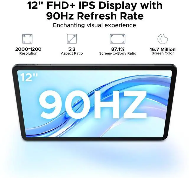 Alt view image 2 of 5 - DOOGEE Tab E3+ Android 15 Tablet,Helio G100 Octa-Core,12 inch Tablet,32GB+256GB/TF 2TB,7.5mm Ultra-Thin,90Hz Display,8800mAh,Bluetooth 5.0+5G WiFi,13MP+5MP,Gemini AI/Dual SIM/Face ID/OTG/GPS,Black