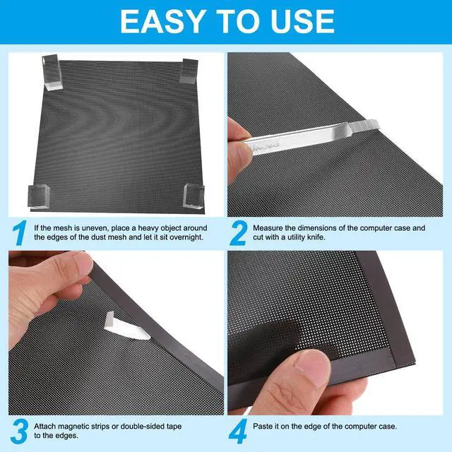 Alt view image 4 of 5 - PATIKIL PC Fan Dust Mesh 39.4"x11.8" 0.03" Hole, 4 Pcs PVC Computer Cooler Dust Filter PC Case Cover Grills for Computer Cooler Fan Case Dustproof, White