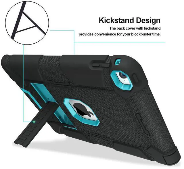 Alt view image 3 of 5 - BENTOBEN iPad Air 2 Case, Hybrid Shockproof Protective Case with Kickstand Rugged Triple-Layer Shock Resistant Drop Proof Case Cover for iPad Air 2 with Retina Display/iPad 6, Black/Blue
