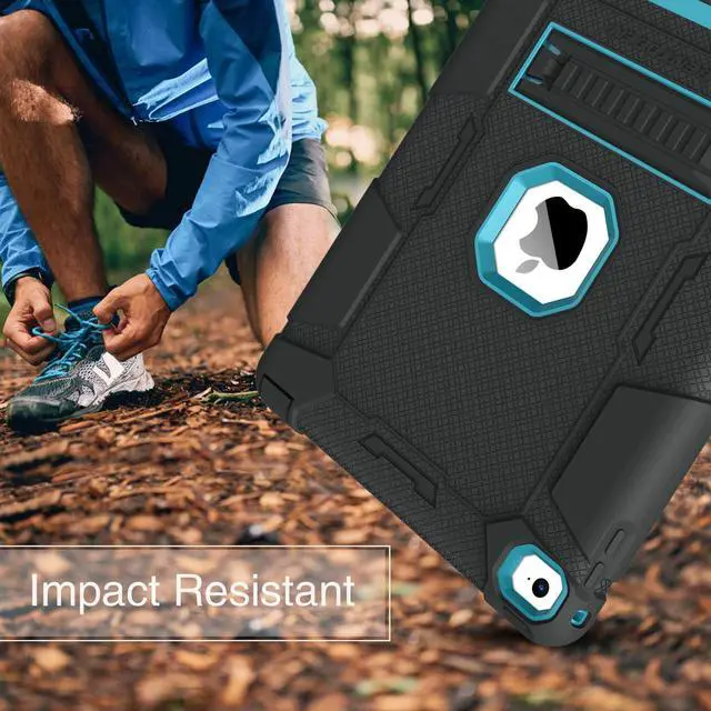 Alt view image 4 of 5 - BENTOBEN iPad Air 2 Case, Hybrid Shockproof Protective Case with Kickstand Rugged Triple-Layer Shock Resistant Drop Proof Case Cover for iPad Air 2 with Retina Display/iPad 6, Black/Blue