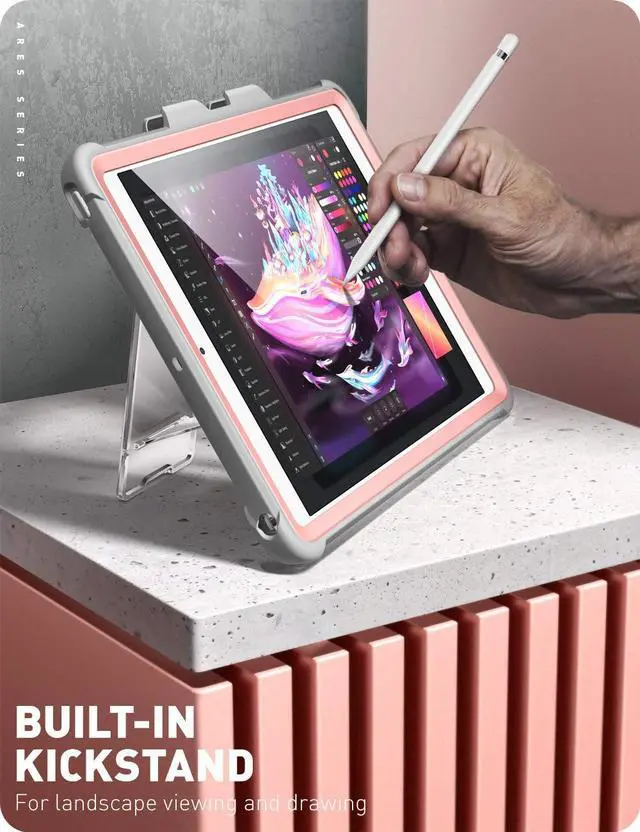 Alt view image 4 of 5 - i-Blason Ares Case for New iPad 9th/8th/7th Generation, iPad 10.2 2021/2020/2019 Case, Full-Body Kickstand with Built-in Screen Protector Cover with Pencil Holder (Rosegold)