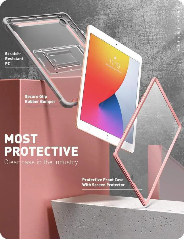 Alt view image 3 of 5 - i-Blason Ares Case for New iPad 9th/8th/7th Generation, iPad 10.2 2021/2020/2019 Case, Full-Body Kickstand with Built-in Screen Protector Cover with Pencil Holder (Rosegold)