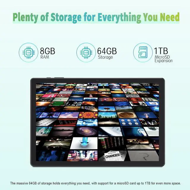 Alt view image 5 of 5 - 10 inch Tablet - Android 15 Tablet for Adults - Google Tablet Computer with HD IPS Touch Display, Octa-Core, 8GB RAM 64GB ROM, 512GB Expand, Wi-Fi 6 (2.4G + 5G), Dual Camera, 5000mAh Battery - Silver