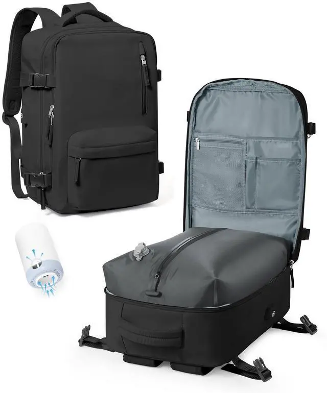 Main image of Vacuum Backpack Travel with Pump,mochila compresion al vacio 18x14x8 inches Personal Item Carry on Backpacks,Vacuum Seal Backpack Travel Water Resistant Business Work Laptop Backpack,Black