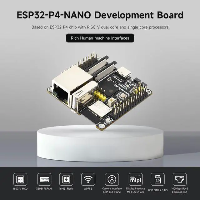 Alt view image 3 of 5 - Waveshare ESP32-P4-NANO High-Performance Development Board, Based On ESP32-P4 Chip with RISC-V Dual-core and Single-core Processors, Bundle with RPi Camera (4 Items)
