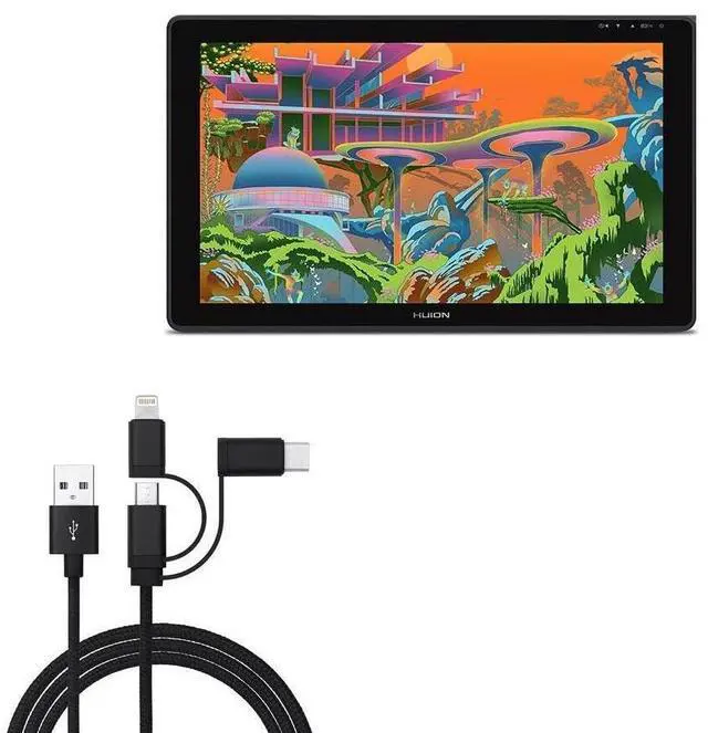 Main image of BoxWave Cable Compatible with Huion Kamvas 22 Plus (21.5 in) - AllCharge 3-in-1 Cable - Jet Black