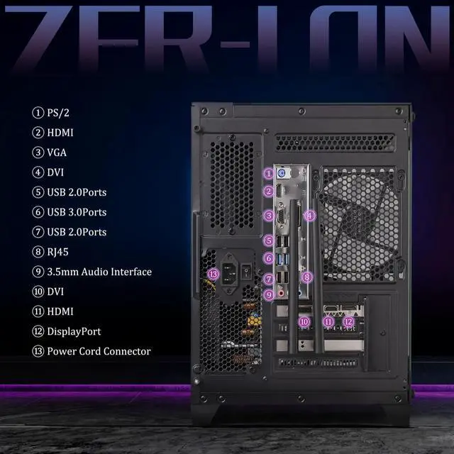 Alt view image 4 of 5 - ZER-LON Gaming PC Desktop Computer, Intel Core I7-7700 up to 4.2 GHz, RTX 4060 8G, 16G DDR4 RAM, 1TB NVME SSD, WiFi 5.0, Prebuilt Gaming PC Tower Computer with RGB Fan x 4